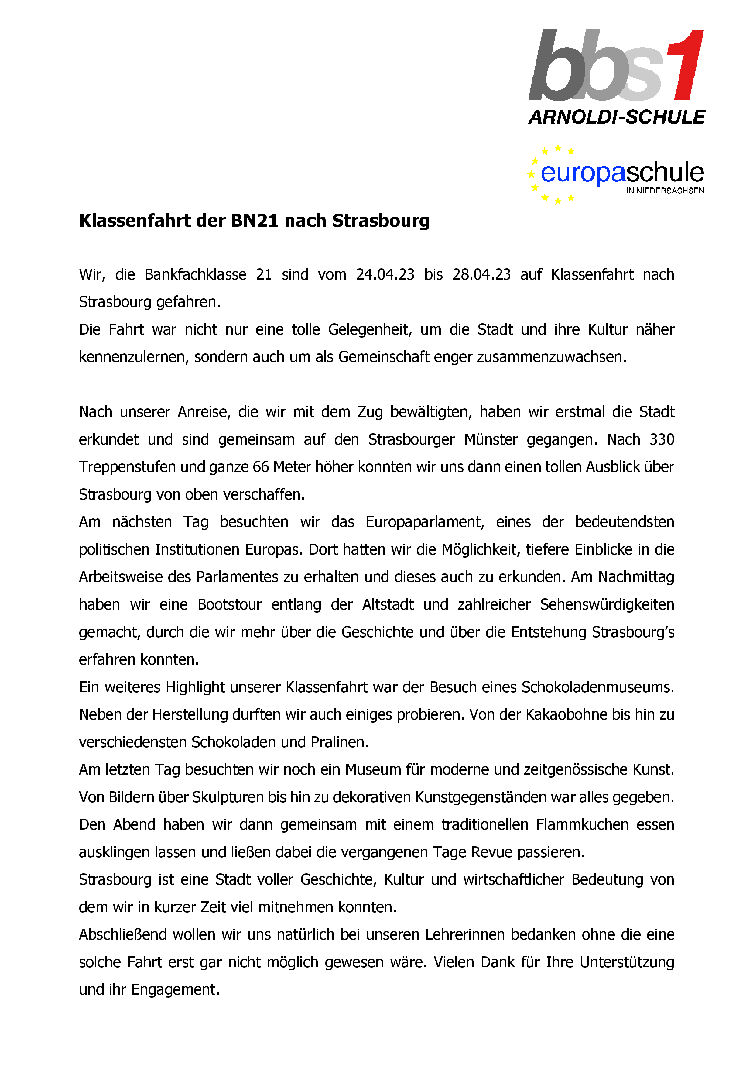 2023 06 20 Klassenfahrt der BN21 nach Strasbourg 001