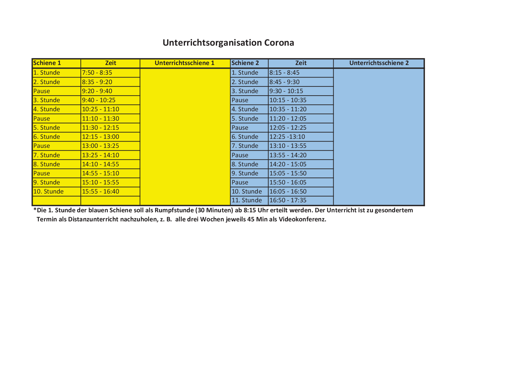 2020 09 07 Unterrichtszeiten Corona